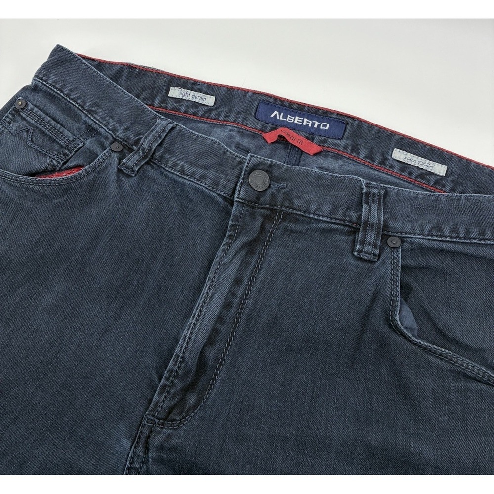 Alberto Stone Light Denim Jeans Mens 34X33 Modern Fit Selvedge Cuff Stretch